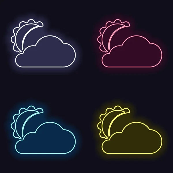 Maan Cloud Eenvoudige Silhouet Set Mode Neon Teken Casino Style — Stockvector