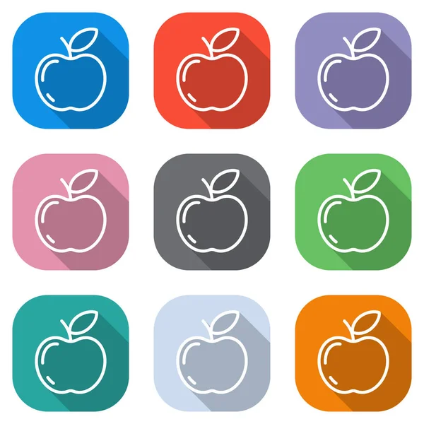 Einfaches Apfelsymbol Umrisse Silhouette Satz Weißer Symbole Auf Farbigen Quadraten — Stockvektor
