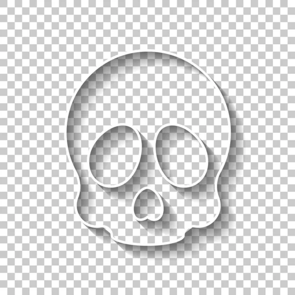 Simple Skull Icon White Outline Sign Shadow Transparent Background — Stock Vector