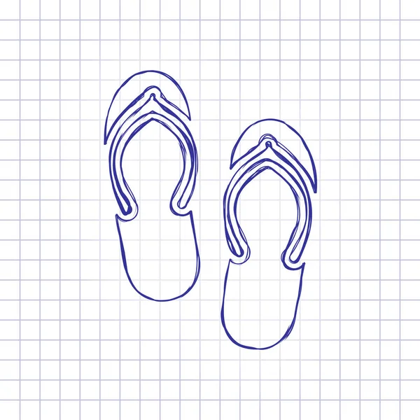 Beach Slippers Flip Flops Icon Hand Drawn Picture Paper Sheet — Stock Vector