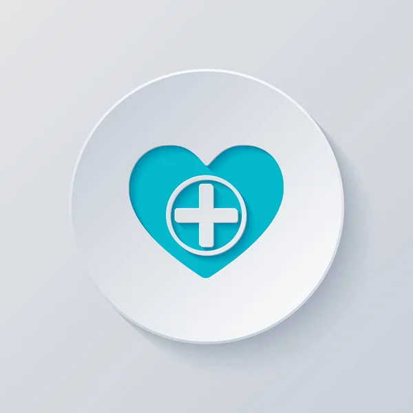 Heart Medical Cross Simple Icon Cut Circle Gray Blue Layers — Stock Vector