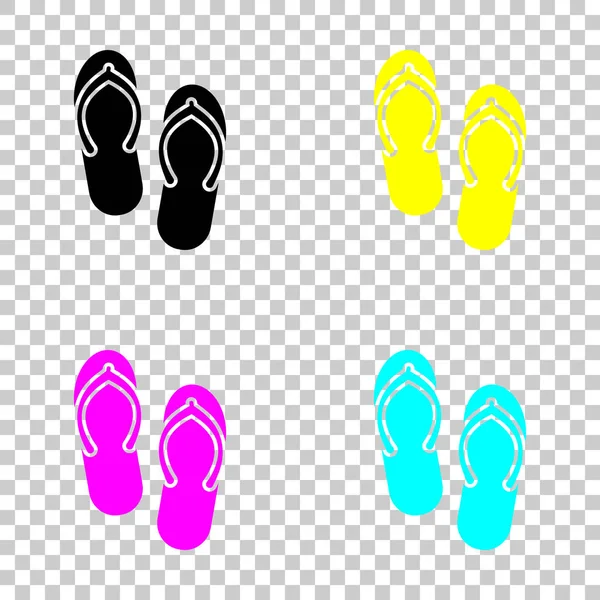 Des Chaussons Plage Flip Flops Icône Ensemble Coloré Icônes Cmyk — Image vectorielle