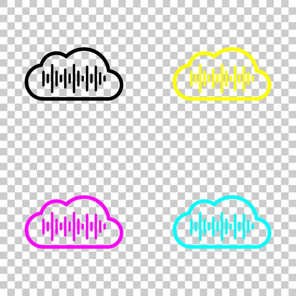 简单的图标与云和声音均衡器波 薄薄的轮廓 透明背景上的彩色 Cmyk 图标集 — 图库矢量图片