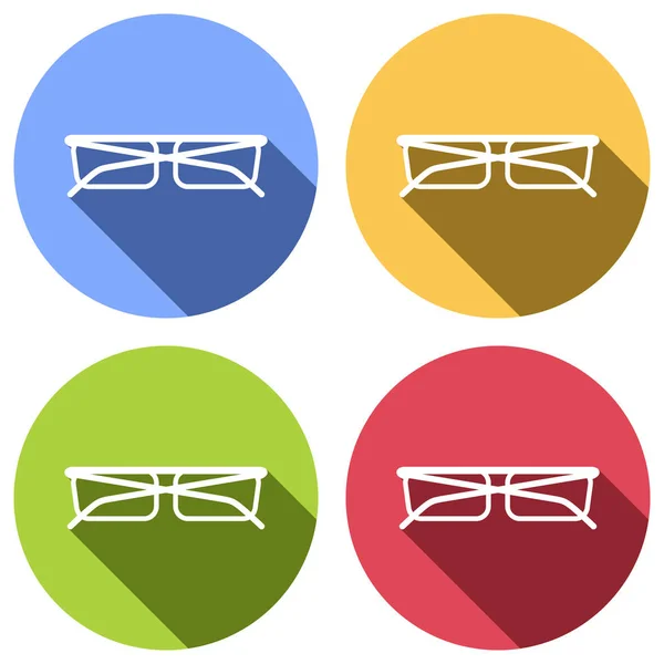 Icono Gafas Conjunto Iconos Blancos Con Sombra Larga Círculos Color — Vector de stock