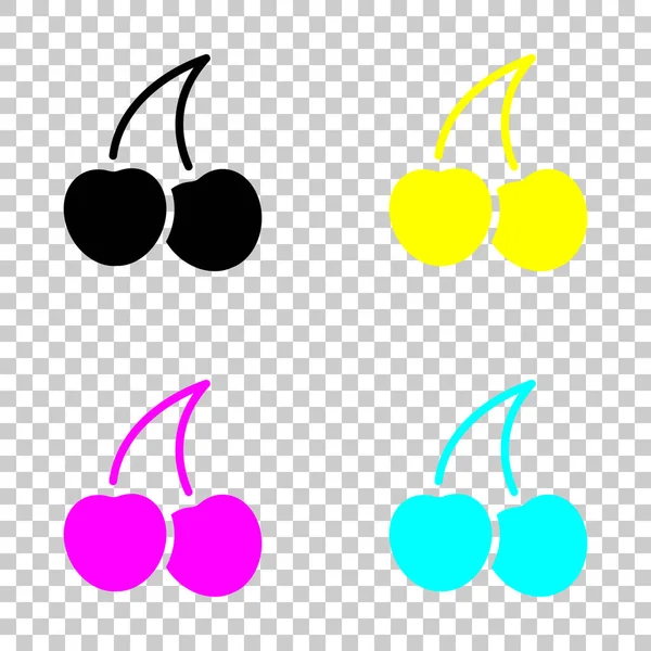 Kiraz, doğa simgesi silüeti. Cmyk simgeleri şeffaf arka plan üzerinde renkli dizi