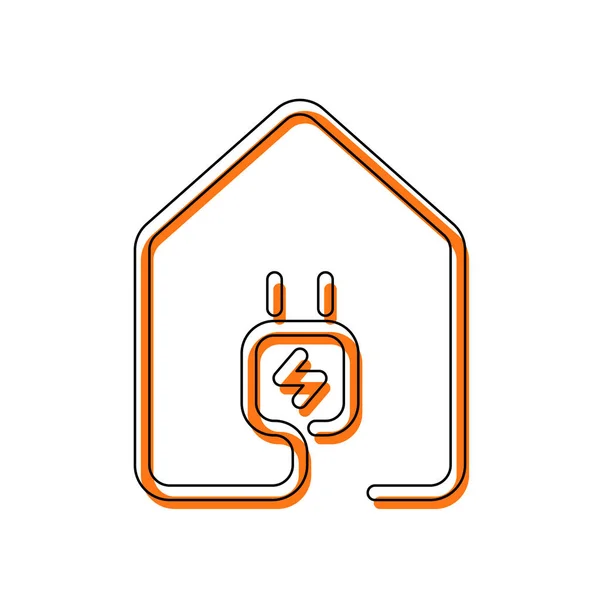 電力プラグ アイコンのある家 線のスタイル 分離アイコンが黒の薄い輪郭とオレンジ移動異なるレイヤー上充填から成る 白背景 — ストックベクタ