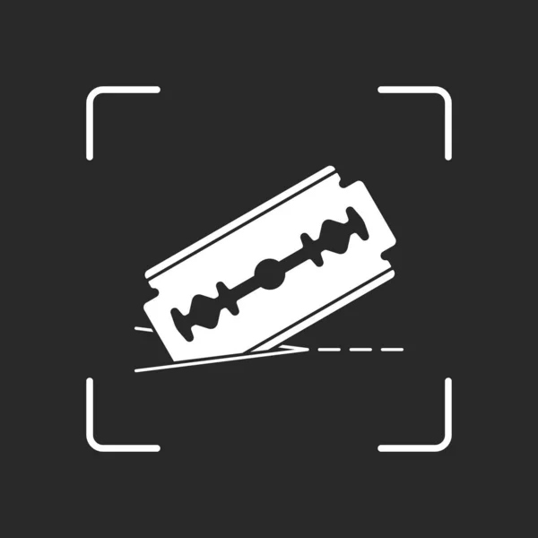 Scheermesje Snijlijn Eenvoudige Pictogram Wit Object Camera Autofocus Donkere Achtergrond — Stockvector