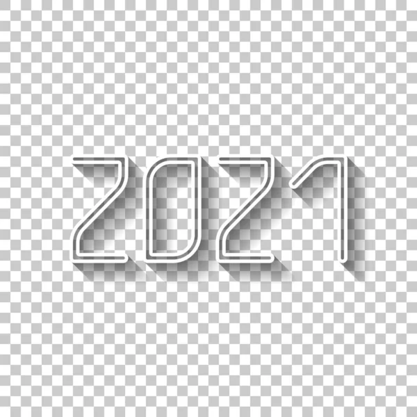 Číslo Ikony 2021 Šťastný Nový Rok Bílý Obrys Symbol Stínem — Stockový vektor