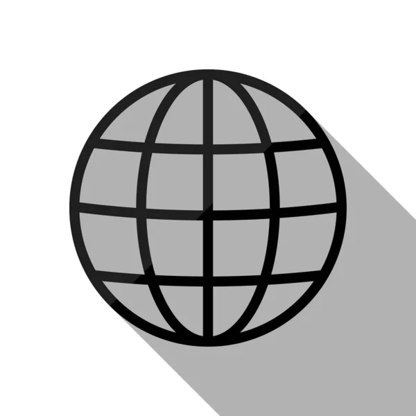 Jednoduchý Globus Ikona Lineární Tenký Obrys Černý Objekt Dlouhý Stín — Stockový vektor