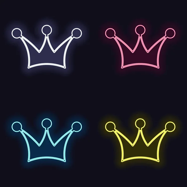 Crown Icon Set Fashion Neon Sign Casino Style Dark Background — Stock Vector