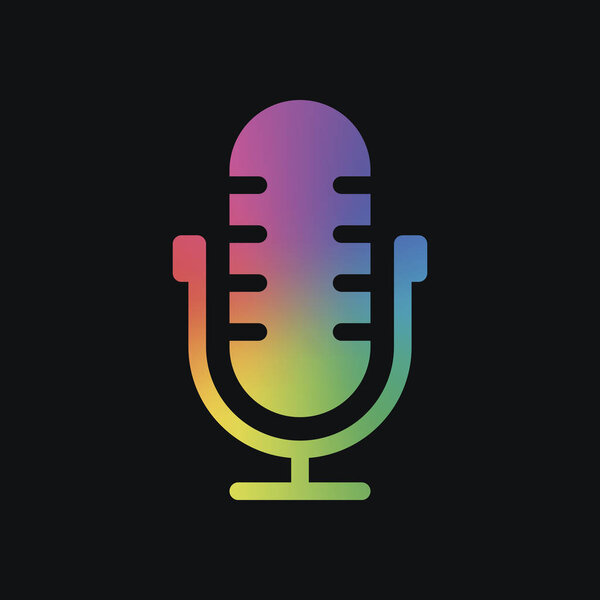 Simple microphone icon. Rainbow color and dark background