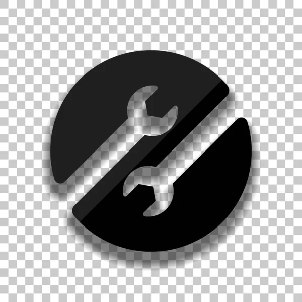 Servicio Reparación Par Llaves Círculo Icono Vidrio Negro Con Sombra — Vector de stock