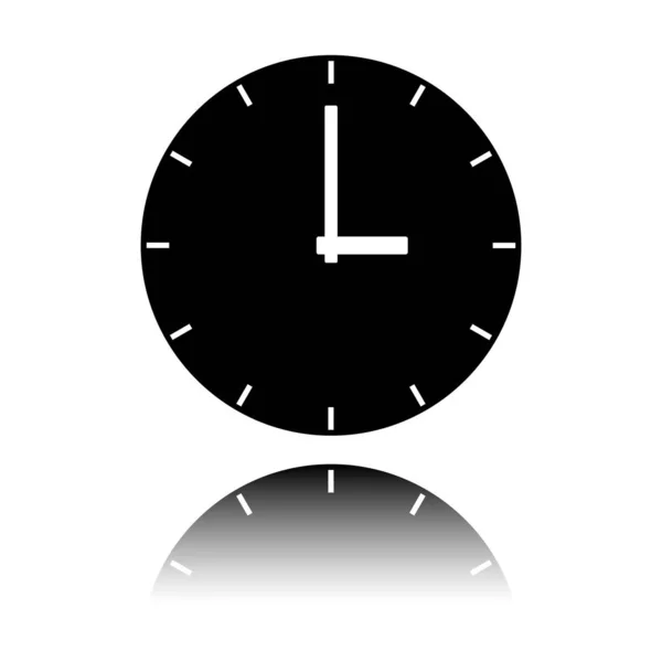 Einfaches Uhr Symbol Schwarzes Symbol Mit Spiegelreflexion Auf Weißem Hintergrund — Stockvektor