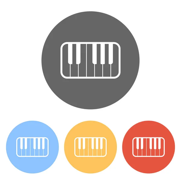 Ícone Teclado Piano Conjunto Ícones Brancos Círculos Coloridos — Vetor de Stock