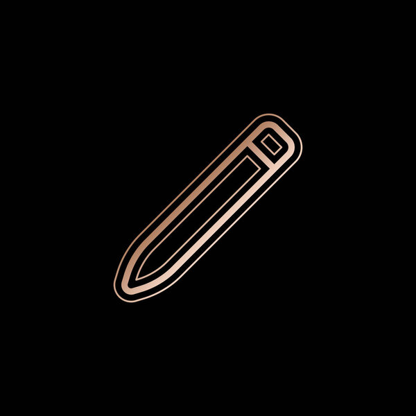 Simple pencil. Linear, thin outline. Red gold style on black background
