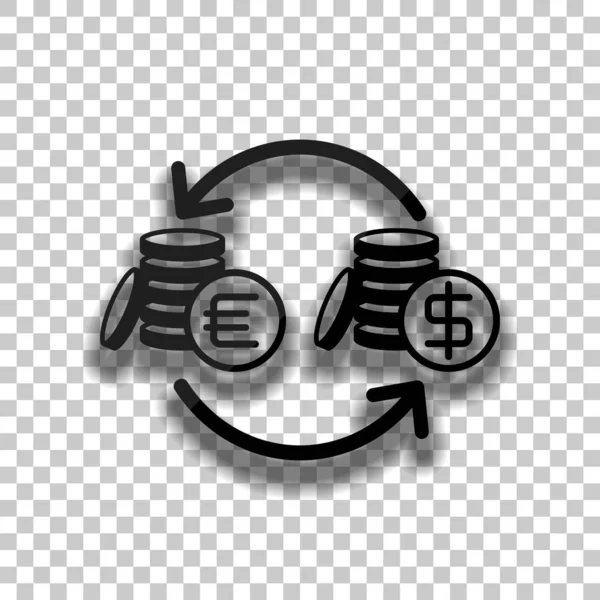 Wechselgeld Symbol Schwarzes Glassymbol Mit Weichem Schatten Auf Transparentem Hintergrund — Stockvektor