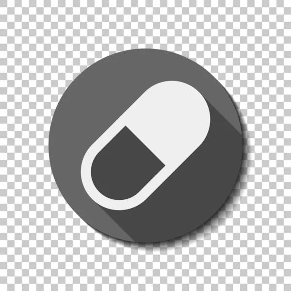 简单的药丸或维生素的象征 白色平面图标 在透明背景上圆长的阴影 徽章或贴纸样式 — 图库矢量图片