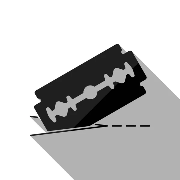 かみそりの刃と切削ライン シンプルなアイコン 白い背景上の長い影と黒い物体 — ストックベクタ