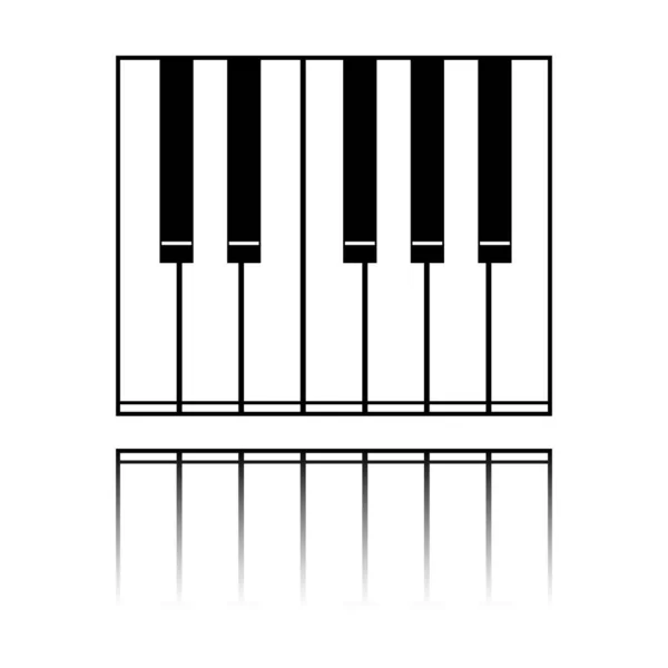 简单的钢琴图标 黑色图标 白色背景上有镜面反射 — 图库矢量图片