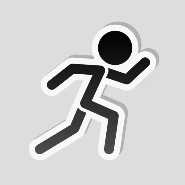 跑步的人 简单的图标 带有白色边框和灰色背景上的简单阴影的贴纸样式 — 图库矢量图片