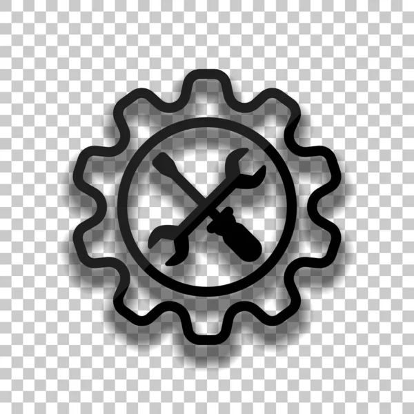 Wrench Screwdriver Gear Black Glass Icon Soft Shadow Transparent Background — Stock Vector