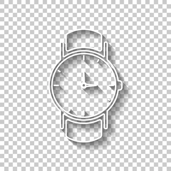 Классические Ручные Часы Стрелками Значок Знак Белого Контура Тенью Прозрачном — стоковый вектор