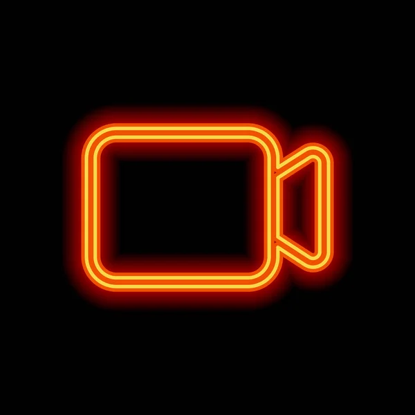 Videokameraikonen Linjär Tunn Kontur Orange Neon Stil Svart Bakgrund Ljus — Stock vektor