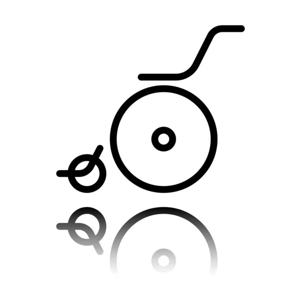 Rollstuhl Lineare Dünne Umrisse Schwarzes Symbol Mit Spiegelreflexion Auf Weißem — Stockvektor
