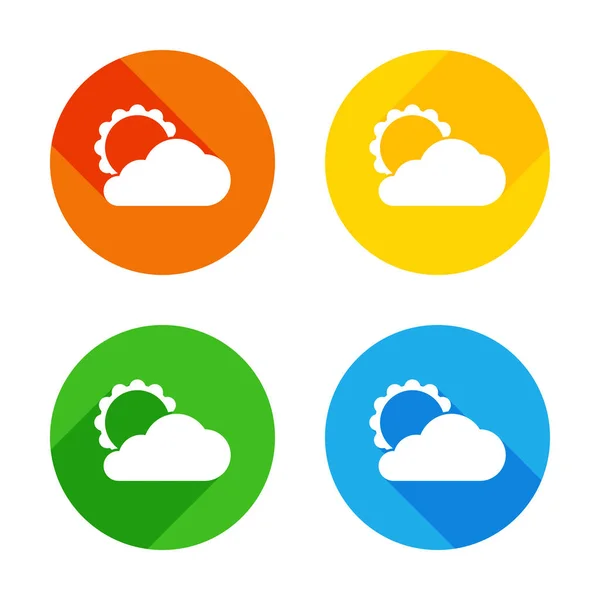 Zon Wolk Plat Wit Pictogram Gekleurde Cirkels Achtergrond Vier Verschillende — Stockvector