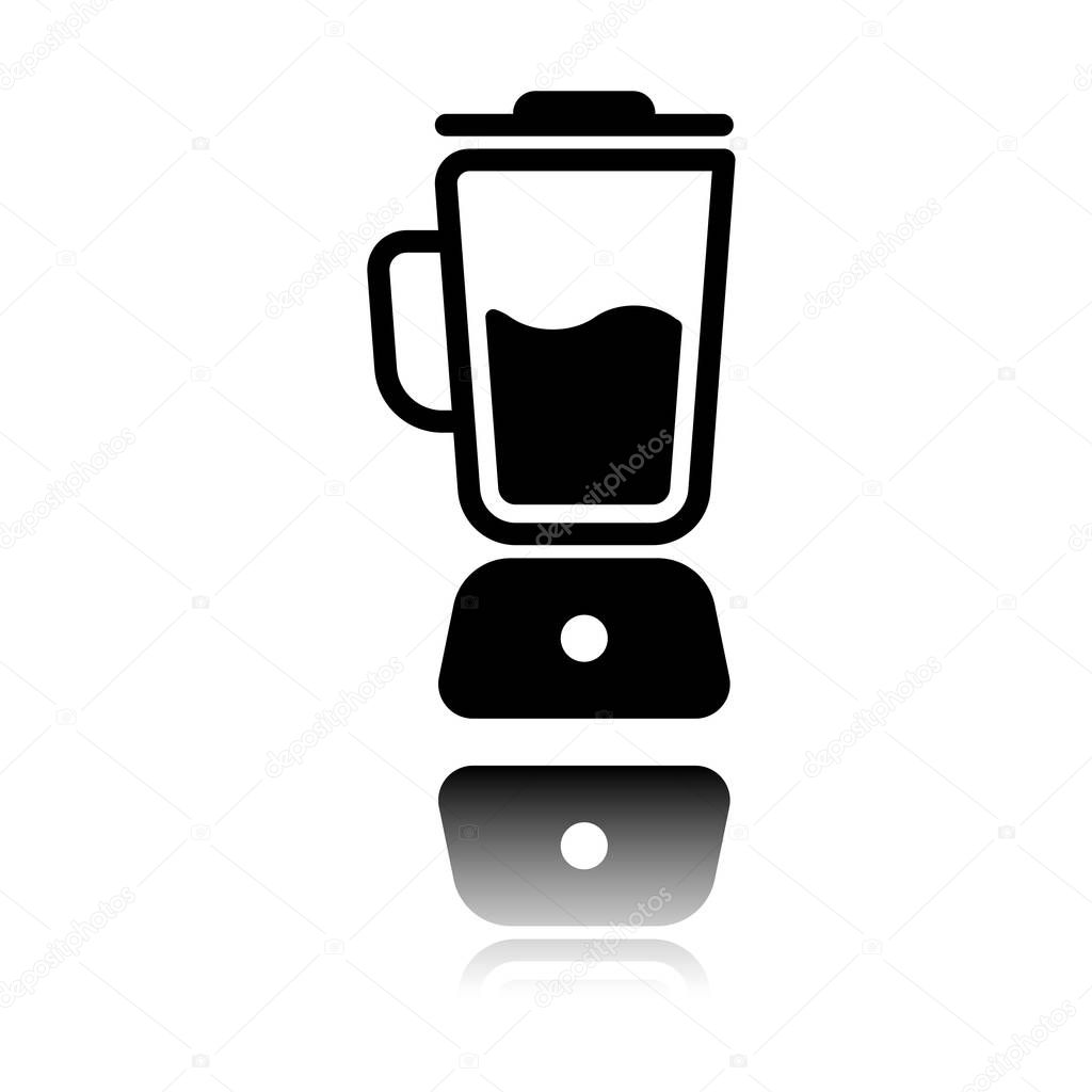 Simple blender icon. Electronic kitchen mixer. Black icon with mirror reflection on white background