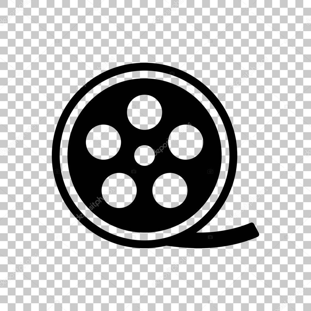 Film roll, old movie strip icon, cinema logo. Black symbol on transparent background