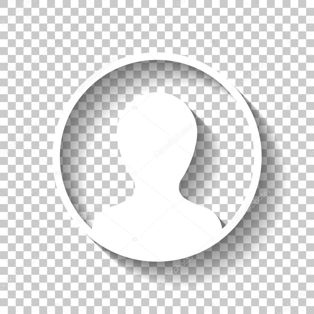 Profile, person in circle. White icon with shadow on transparent background