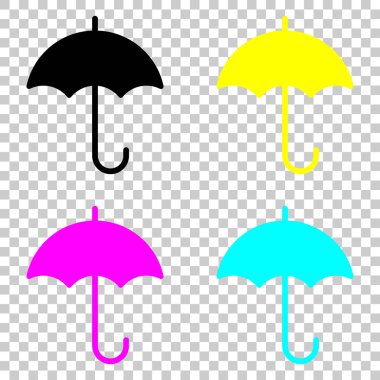 şemsiye simgesi. Cmyk simgeleri şeffaf arka plan üzerinde renkli dizi.