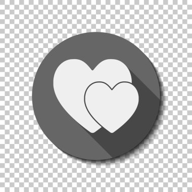 2 hearts. Basit simgesi. Saydam arka plan üzerinde bir dairede uzun gölge beyaz düz simgesi