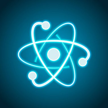 bilimsel atom sembolü, logo, basit simgesi. Neon tarzı. Işık dekorasyon simgesi. Parlak elektrik sembolü