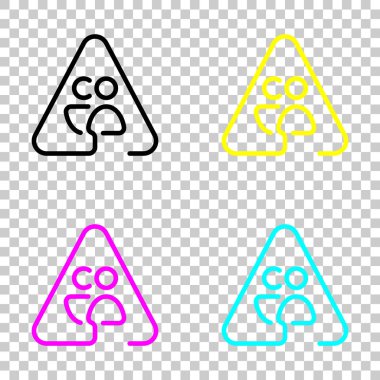 Erkek ve kadın uyarı üçgeni. Yayalar için oturum açın. İnce anahat ile doğrusal simgesi. Bir çizgi stili. Cmyk simgeleri şeffaf arka plan üzerinde renkli dizi