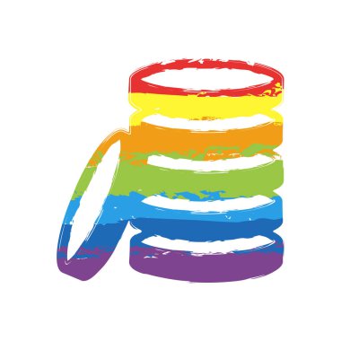 Sikke yığını simgesi. Çizim işaretiyle Lgbt stil, gökkuşağı (kırmızı, turuncu, sarı, yeşil, mavi, Indigo, menekşe, yedi renk