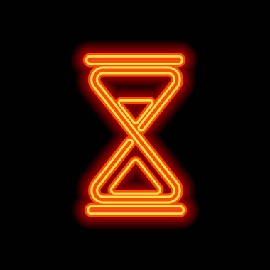 kum saati ve basit bir simge. Siyah arka plan üzerine portakal neon tarzı. Işık simgesi