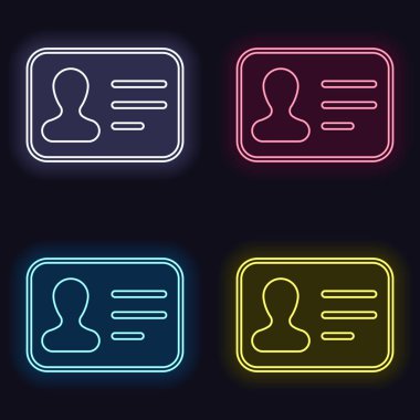 Kimlik kartı simgesi. Kimliği profil. Neon işareti kümesi. Koyu arka plan üzerinde casino tarzı. Seamless modeli