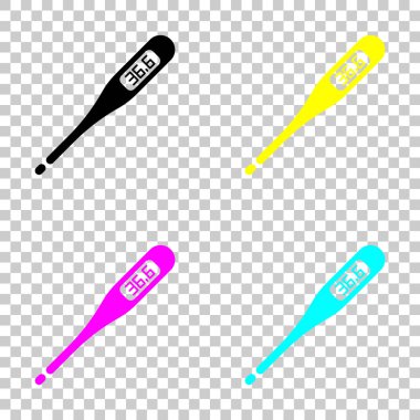 Elektronik Medikal termometre vücut için. Cmyk simgeleri şeffaf arka plan üzerinde renkli dizi