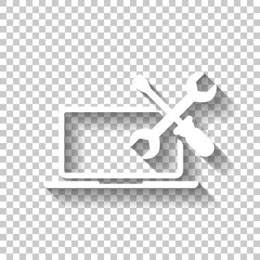 Laptop tamir servisi. Gölge şeffaf arka plan üzerinde beyaz simgesi