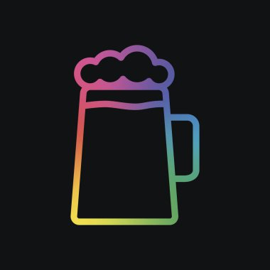 Bira cam fincan. İnce anahat ile basit doğrusal simgesi. Gökkuşağı rengi ve koyu arka plan