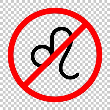 Astrolojik işaret. Leo basit simgesi. Siyah kırmızı uyarı işareti şeffaf arka plan ile nesnesinde izin yok