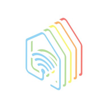 evde wifi simgesi. çizgi stili. Beyaz arka plan üzerinde renkli izometrik simgeler yığını