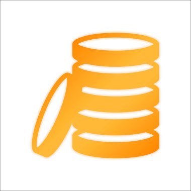 Sikke yığını simgesi. Portakal işareti beyaz arka plan üzerinde düşük ışık ile