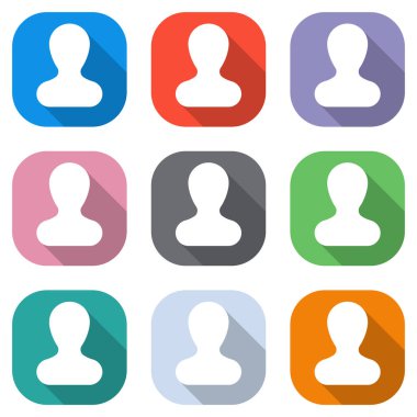 Basit siluet bir adam. Beyaz simgeleri uygulamalar için renkli kareler olarak ayarlayın. Sorunsuz imkanı ve desen poster için