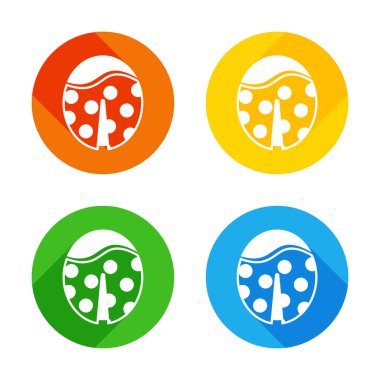 Uğur böceği simgesi. Renkli daireler arka plan düz beyaz simgesi. Dört farklı uzun gölgeler her köşe