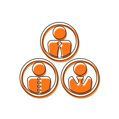 Office insanlar, takım. İzole simge siyah ince dağılımı ve farklı katmanlarda doldurma taşındı turuncu oluşan. Beyaz arka plan