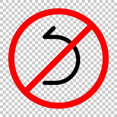 Basit ok, geriye doğru. Doğrusal, ince anahat. Siyah kırmızı uyarı işareti şeffaf arka plan ile nesnesinde izin yok