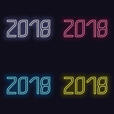 2018 sayı simgesi. Yeni Yılınız Kutlu Olsun. Neon işareti kümesi. Koyu arka plan üzerinde casino tarzı. Seamless modeli